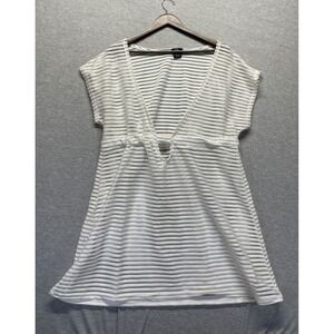SR Swimsuit Cover Up Dress Womens One Size White Rayon Sheer Striped Textured